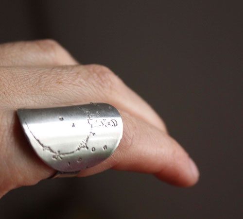 The little prince’s planet, Saint-Exupéry ring in etched sterling silver