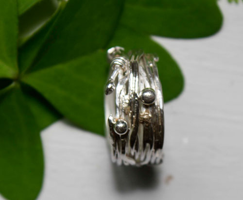 The roots of hazard, weaving wire of life ring in sterling silver