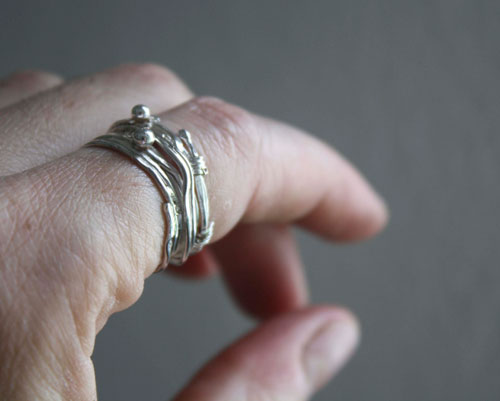 The roots of hazard, weaving wire of life ring in sterling silver