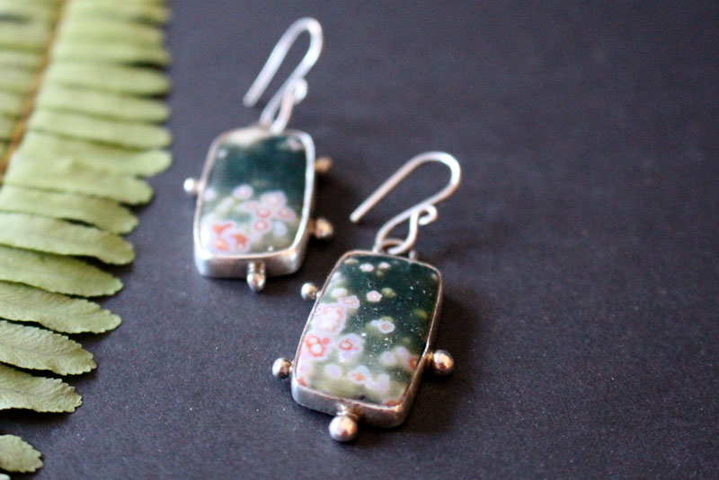 The song of the stars, starry sky earrings in sterling silver and ocean jasper 