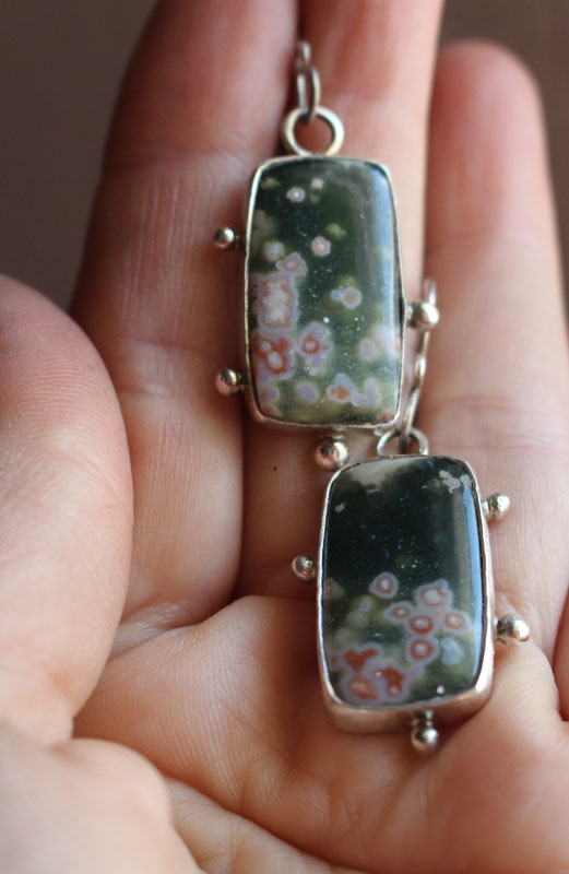 The song of the stars, starry sky earrings in sterling silver and ocean jasper 