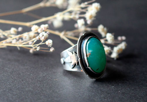 The soul of nature, flower ring in sterling silver and chrysoprase