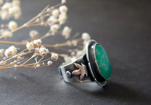 The soul of nature, flower ring in sterling silver and chrysoprase