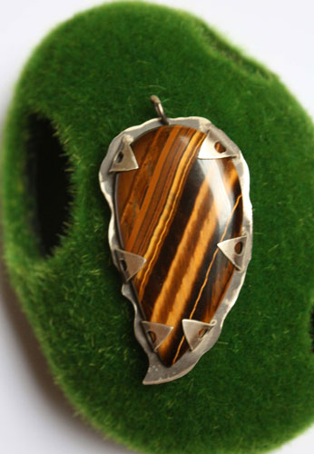 Tiger eye, rustic pendant in sterling silver and tiger eye