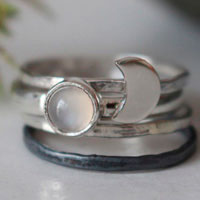 Travel to the moon, moon stacking ring in sterling silver and moonstone