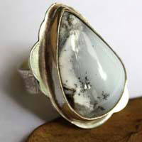 Under the snow, resting nature ring in sterling silver and dendritic agate