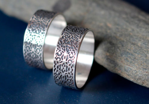 Victorian wedding rings, custom order for engraved arabesque rings in sterling silver