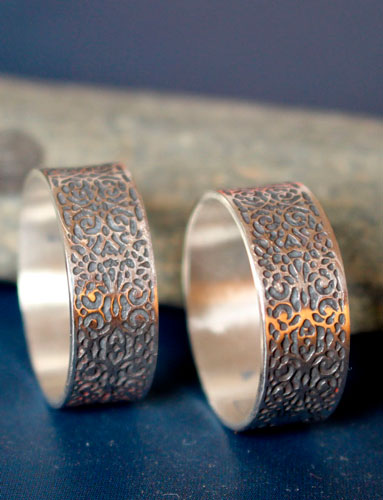 Victorian wedding rings, custom order for engraved arabesque rings in sterling silver