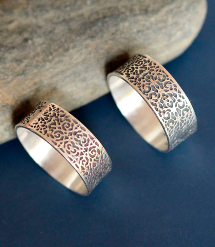 Victorian wedding rings, custom order for engraved arabesque rings in sterling silver