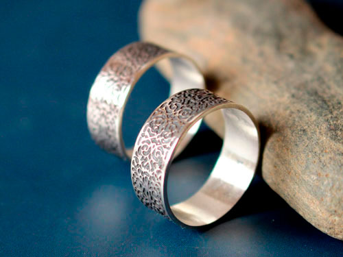 Victorian wedding rings, custom order for engraved arabesque rings in sterling silver