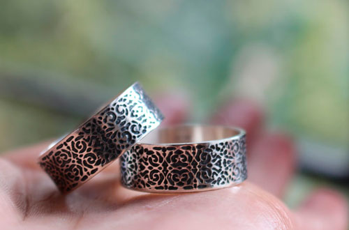 Victorian wedding rings, custom order for engraved arabesque rings in sterling silver