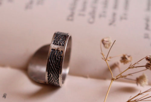 When the sun kisses the sea, astronomy ring in sterling silver and brass