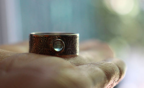 With the flow, mandala ring in sterling silver and blue apatite