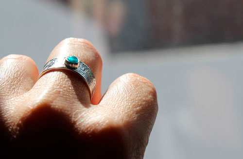 With the flow, mandala ring in sterling silver and blue apatite