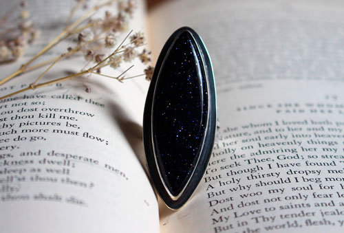 You are not no longer where you were, commemorative ring in sterling silver and blue goldstone