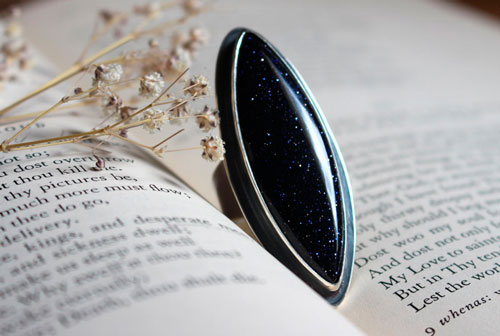 You are not no longer where you were, commemorative ring in sterling silver and blue goldstone