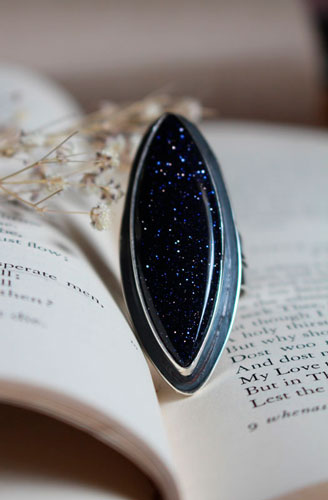You are not no longer where you were, commemorative ring in sterling silver and blue goldstone