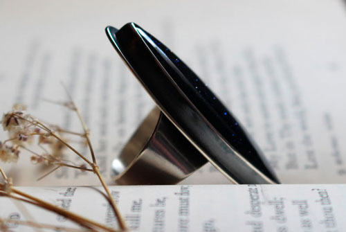 You are not no longer where you were, commemorative ring in sterling silver and blue goldstone