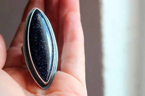 You are not no longer where you were, commemorative ring in sterling silver and blue goldstone