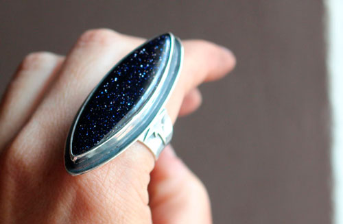 You are not no longer where you were, commemorative ring in sterling silver and blue goldstone