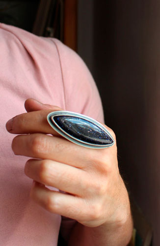 You are not no longer where you were, commemorative ring in sterling silver and blue goldstone