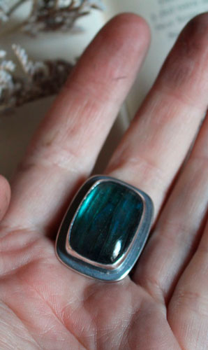 Your heart is engraved in my bark, fidelity ring in sterling silver and labradorite