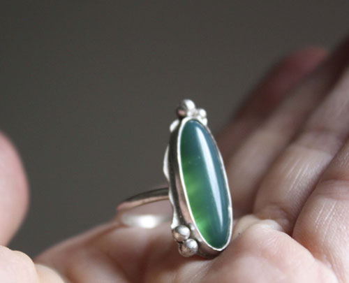 Zephyrine, green agate sterling silver ring 