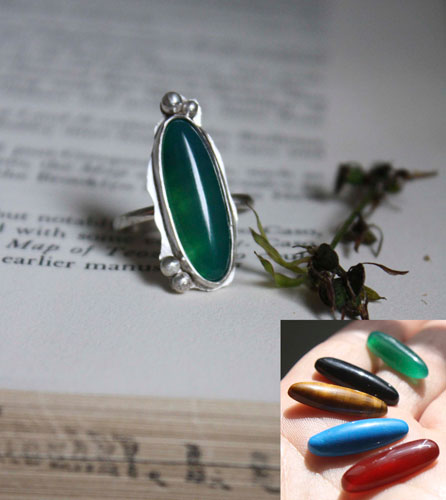 Zephyrine, sterling silver ring with your choice of stone (onyx, tiger eye, turquoise howlite, dark red agate or green agate)