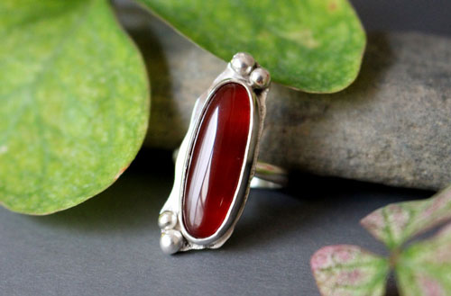 Zephyrine, red agate sterling silver ring 