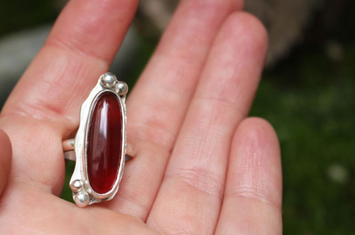 Zephyrine, red agate sterling silver ring 