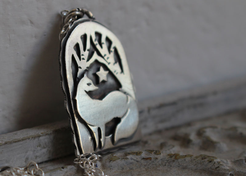 A star watches over you, fox and star necklace in silver