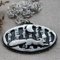 A walk under the moon, squirrel in the forest necklace in sterling silver
