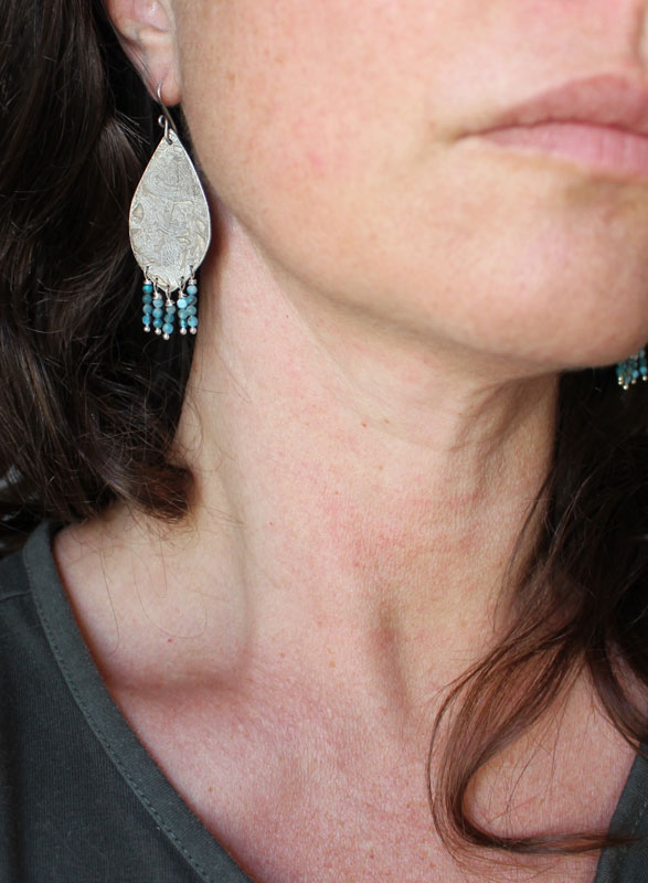 Against the current, Japanese koi carp earrings in silver and amazonite