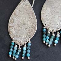 Against the current, Japanese koi carp earrings in silver and amazonite