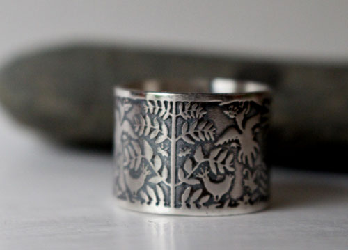 Air and water, Otomi fish and bird ring in silver