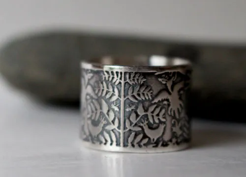 Air and water, Otomi fish and bird ring in silver