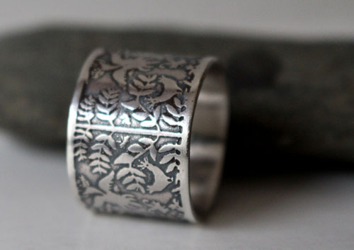 Air and water, Otomi fish and bird ring in silver