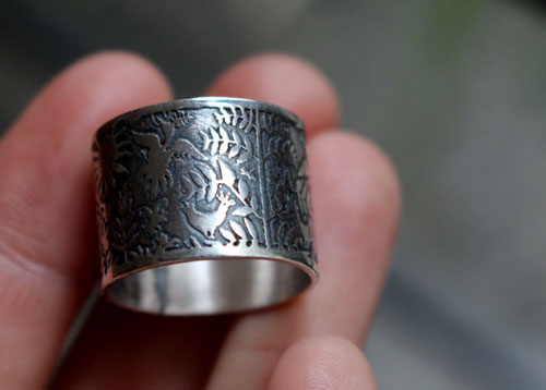 Air and water, Otomi fish and bird ring in silver