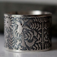 Air and water, Otomi fish and bird ring in silver