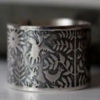 Air and water, Otomi fish and bird ring in silver
