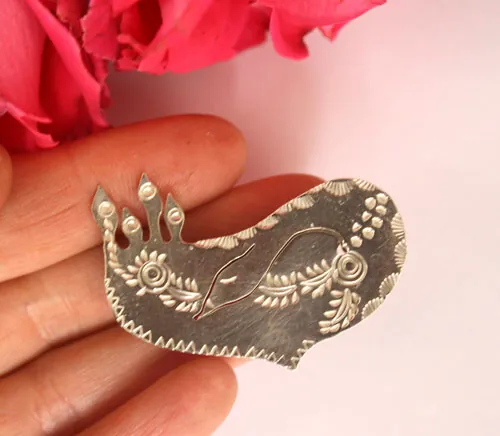 Alicanto, Andean bird brooch in sterling silver