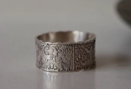 An imaginary world, Otomi ethnic from Mexico ring in sterling silver
