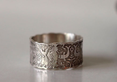 An imaginary world, Otomi ethnic from Mexico ring in sterling silver