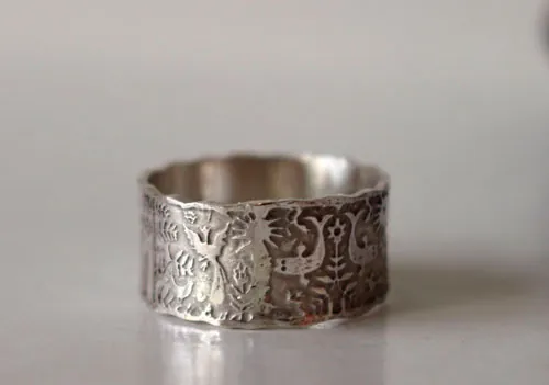 An imaginary world, Otomi ethnic from Mexico ring in sterling silver