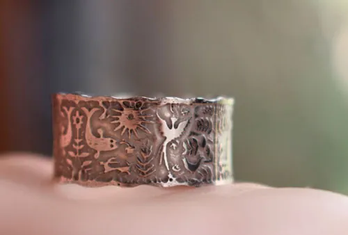 An imaginary world, Otomi ethnic from Mexico ring in sterling silver