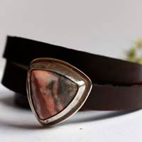 Answald, medieval reign bracelet in silver, brass, leather, and rhodonite