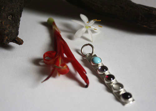 Anuha, family birthstone pendant in silver, turquoise, alexandrite, amethyst, garnet and aquamarine