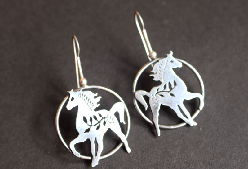 Arion, Greek mythology horse earrings in sterling silver