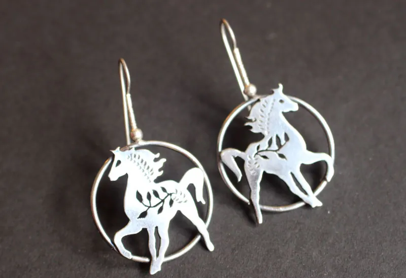 Arion, Greek mythology horse earrings in sterling silver