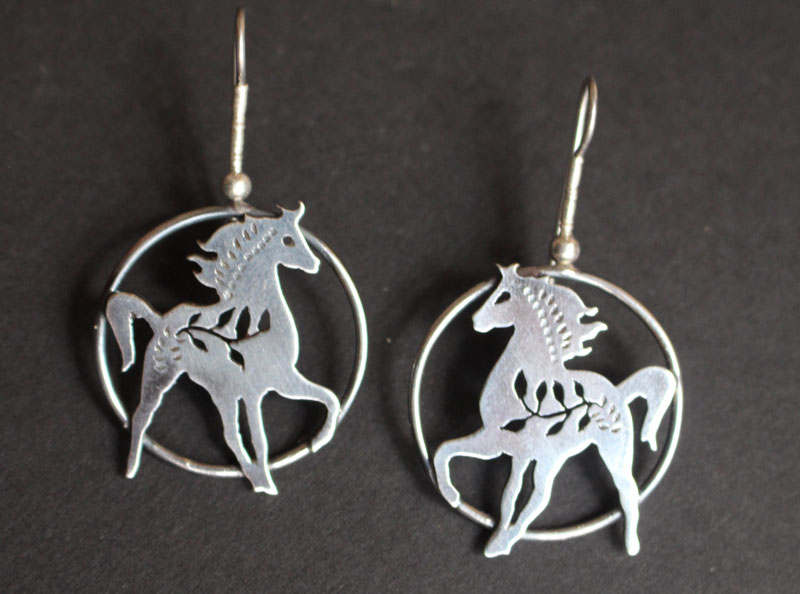 Arion, Greek mythology horse earrings in sterling silver